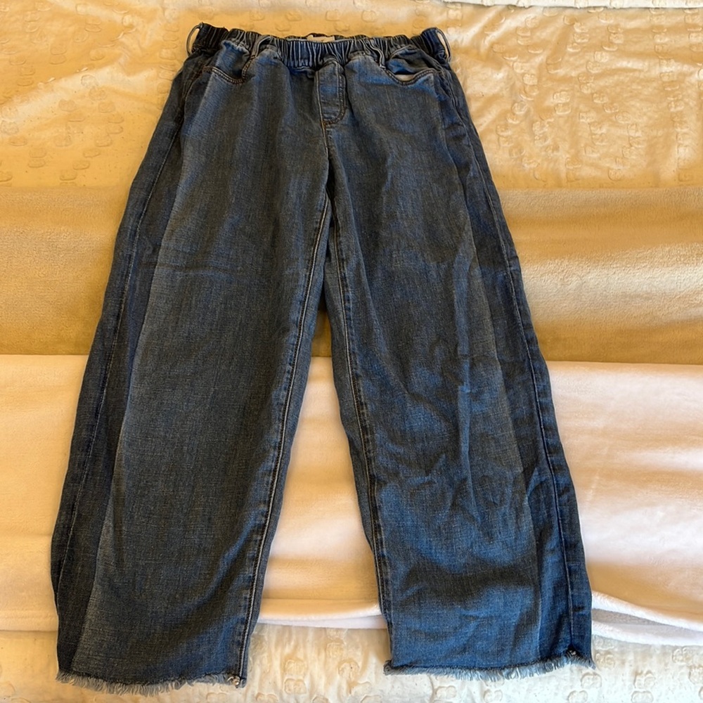 These are blue jeans with an elastic waist from the loft outlet.